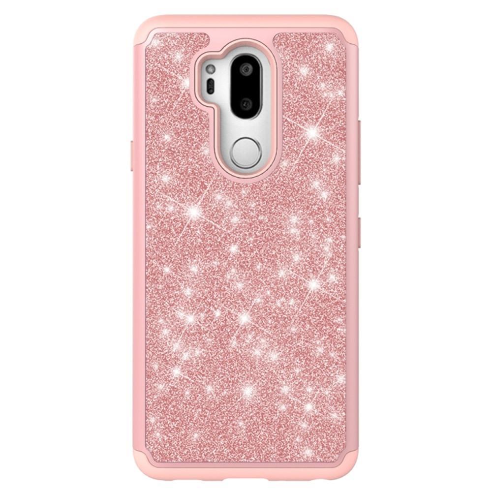 Glitter Powder Contrast Skin Shockproof Silicone + PC Protective Case for LG G7 ThinQ / G7 (Rose Gold)