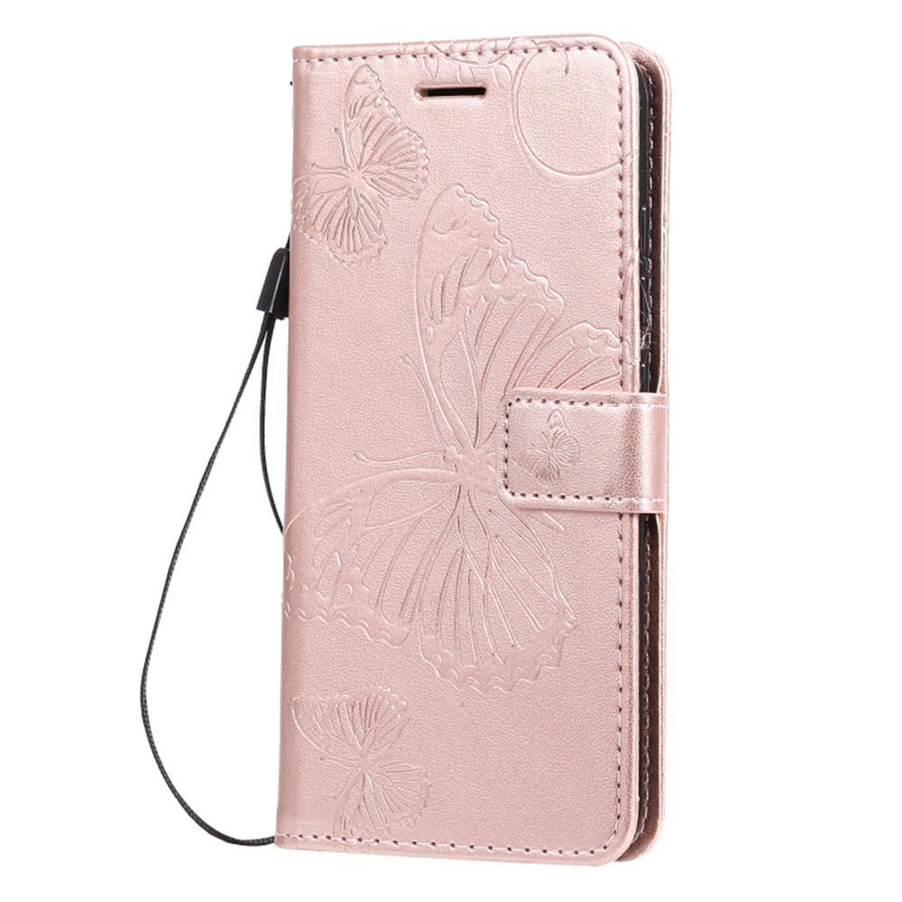 For LG K40s Pressed Printing Butterfly Pattern Horizontal Flip PU Leather Case with Holder & Card Slots & Wallet & Lanyard(Rose Gold)