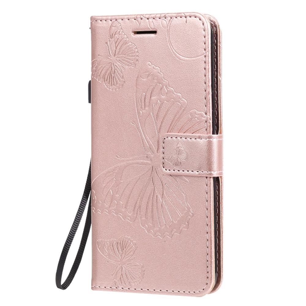 For LG K30 2019 Pressed Printing Butterfly Pattern Horizontal Flip PU Leather Case with Holder & Card Slots & Wallet & Lanyard(Rose Gold)