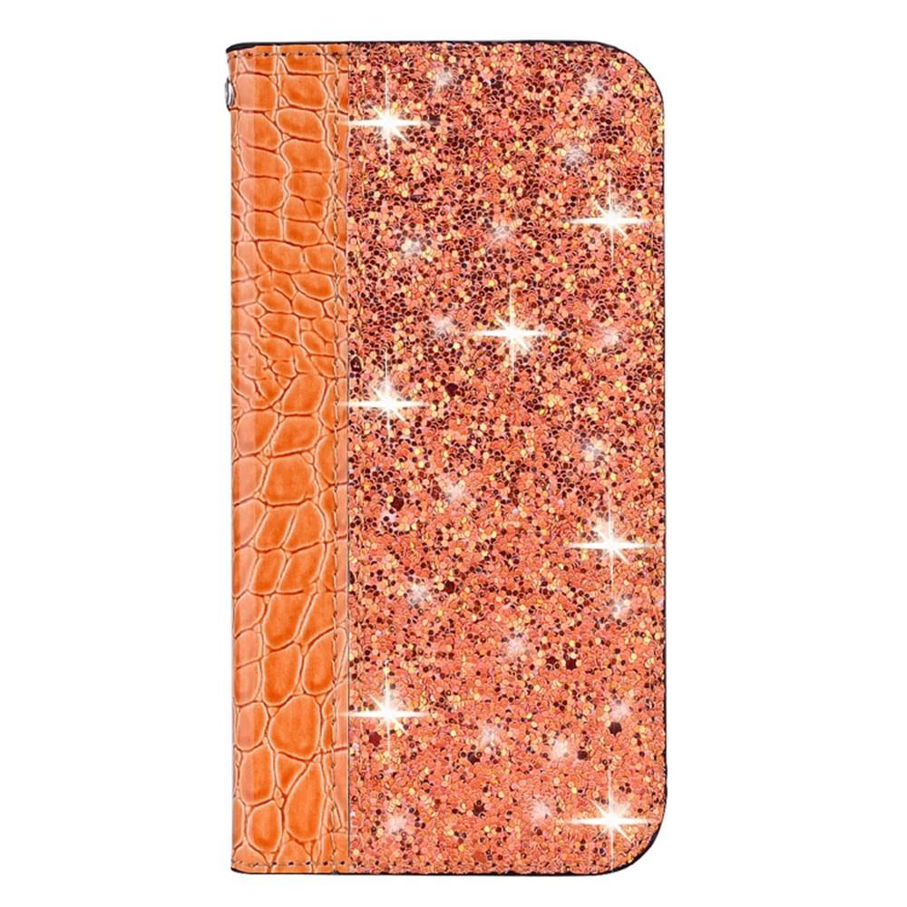 For Sony Xperia 10 Crocodile Texture Glitter Powder Horizontal Flip Leather Case with Card Slots & Holder(Orange)
