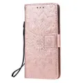 For LG K20 (2019) Pressed Printing Sunflower Pattern Horizontal Flip PU Leather Case with Holder & Card Slots & Wallet & Lanyard(Rose Gold)