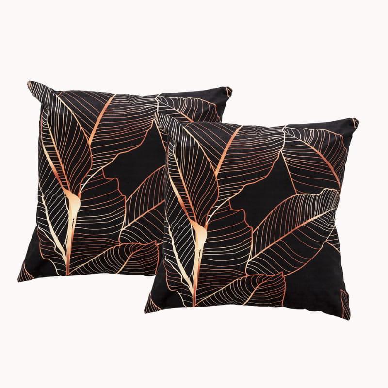 Renee Taylor Poly Velvet Printed Leaf 50x50cm Twin Pack Filled Cushion