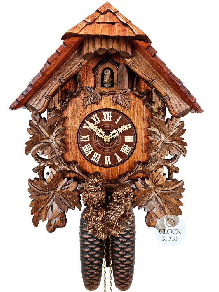 Owls & Leaves 8 Day Mechanical Chalet Cuckoo Clock With Hooting Owl Call 36cm By ROMBA