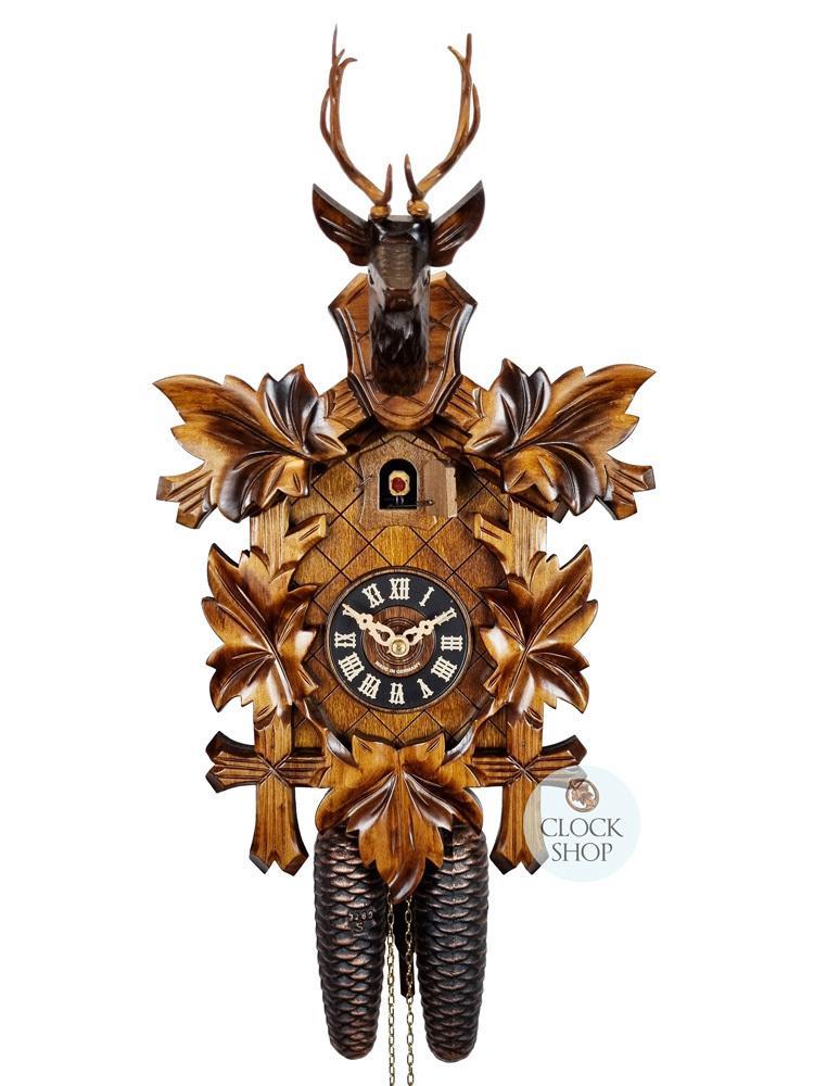 5 Leaf & Deer 8 Day Mechanical Carved Cuckoo Clock 42cm By ENGSTLER
