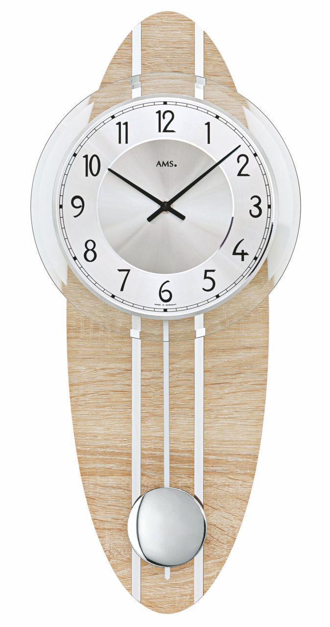 54cm Beech & Silver Oblong Pendulum Wall Clock By AMS