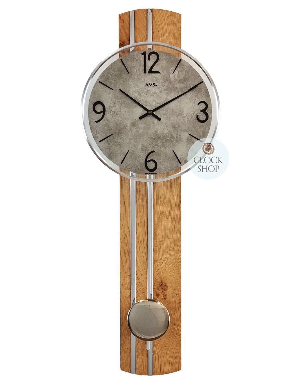 60cm Beech Pendulum Wall Clock With Grey Stone Dial By AMS