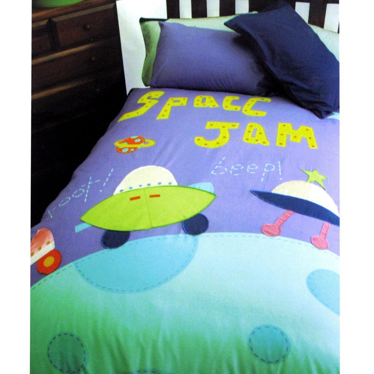 Happy Kids Space Jam Embroidered Quilt Cover Set Single
