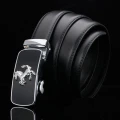 Adjustable Leather Belt Auto locking Horse Silver Buckle 101E Leather Belt Buckle Men Women Chain Belt - Silver