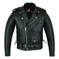 RIDERACT Mens Leather Jacket Brando Adjustable Motorcycle Jacket Black Motorbike Gear CE Armored - XS