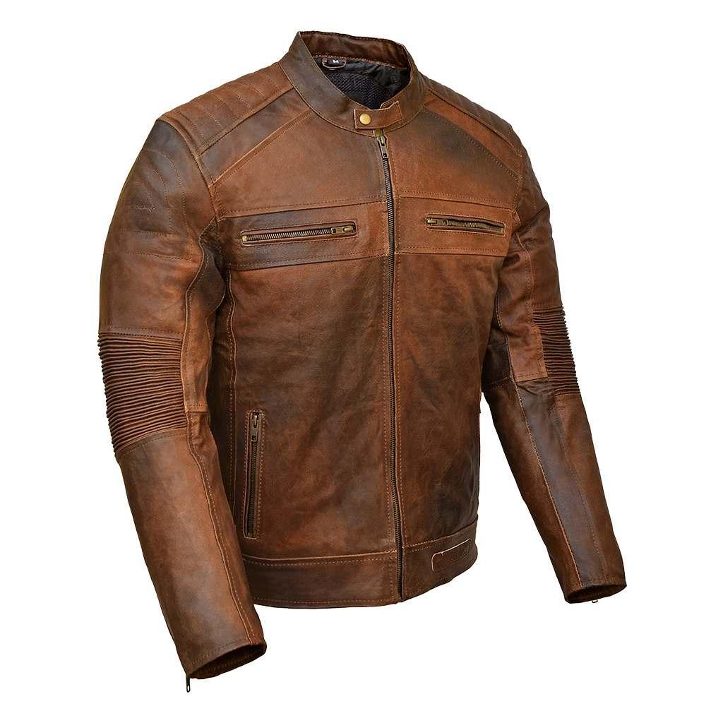 RIDERACT Mens Motorcycle Jacket Cafe Racer Leather Jacket Motorbike Protective Gear with Free CE Armors - 3XL