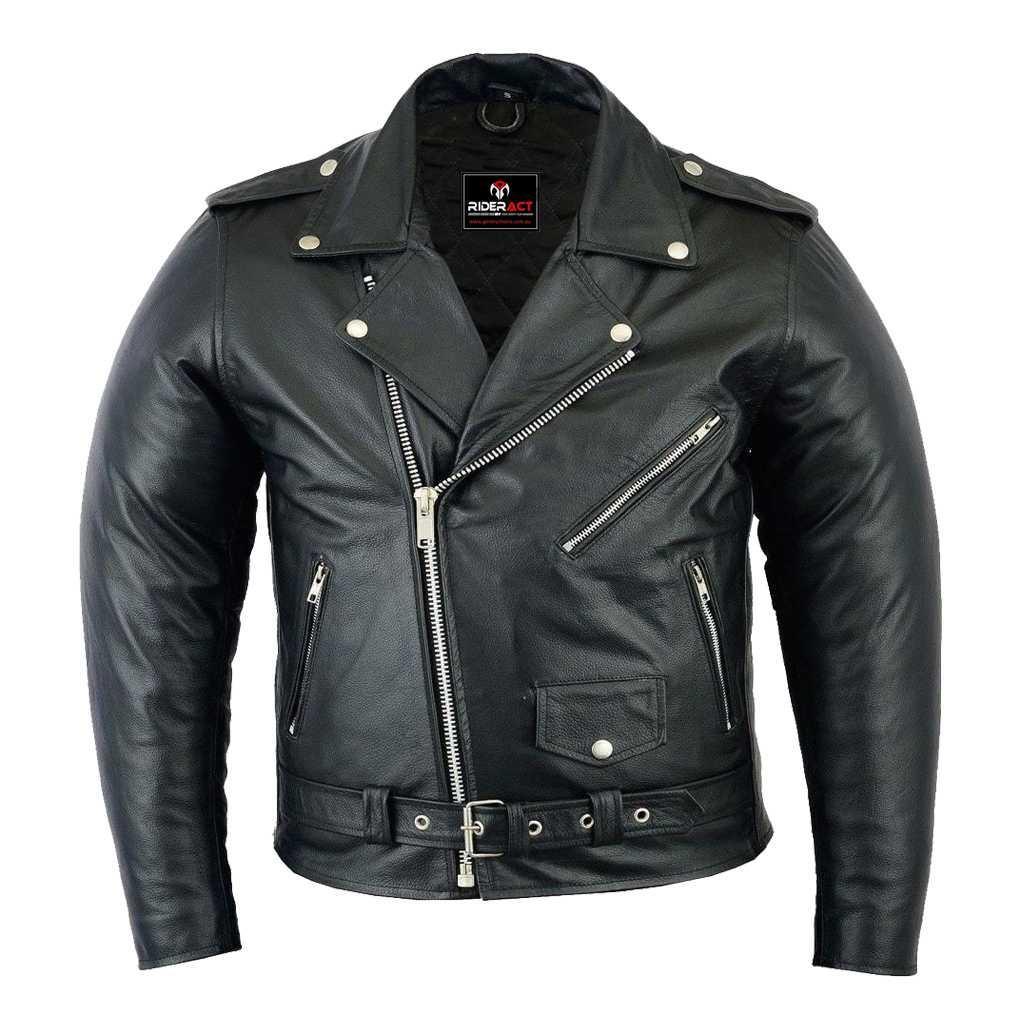 RIDERACT Mens Leather Motobike Jacket Brando Native Motorcycle Jacket with Free Armors Moto Riding Gear - XS