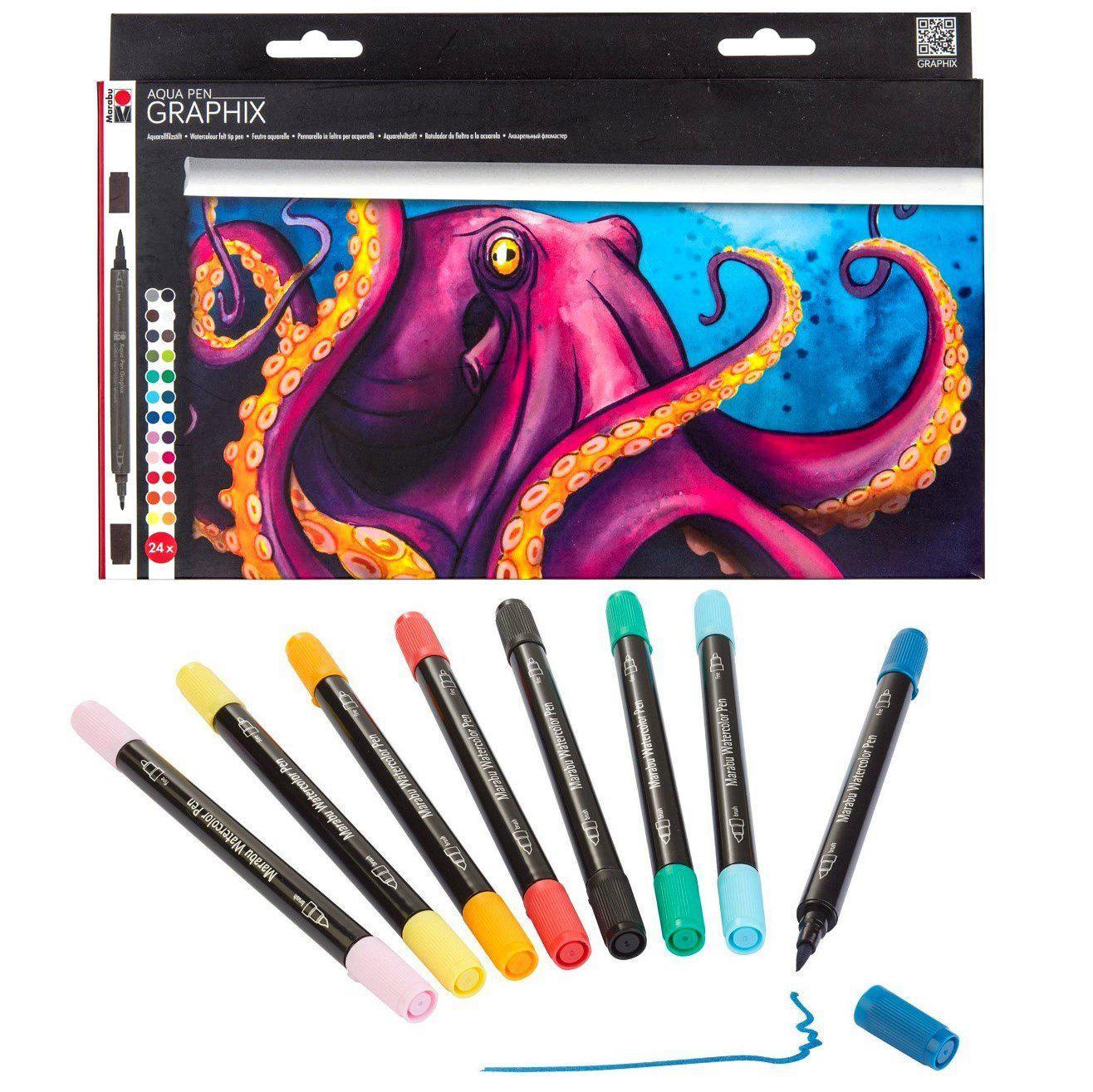 Marabu Watercolour Dual Tip Brush Pens Markers Set 24pk