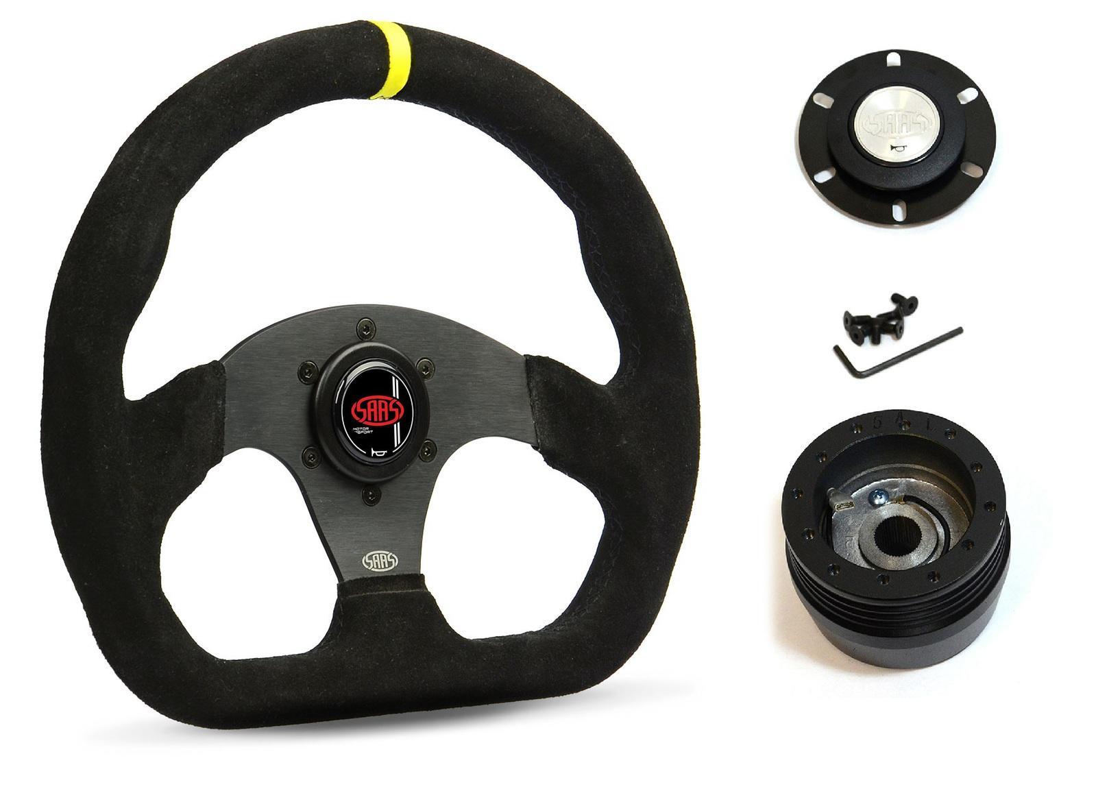SAAS Steering Wheel Suede 13" ADR Black Flat Bottom + Indicator D1-SWB-F33 and SAAS boss kit for ididit GM Style Aftermarket Steering Columns 0
