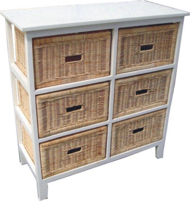 VI Manley Solid Mango Wood Frame 6 Drawers Tall Cabinet White Painted Finish