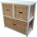 VI Manley Solid Mango Wood Frame 3 Rattan Drawers Cabinet White Painted Finish