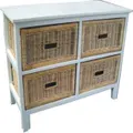 VI Manley Solid Mango Wood Frame 4 Rattan Drawers Wide Cabinet White Painted Finish