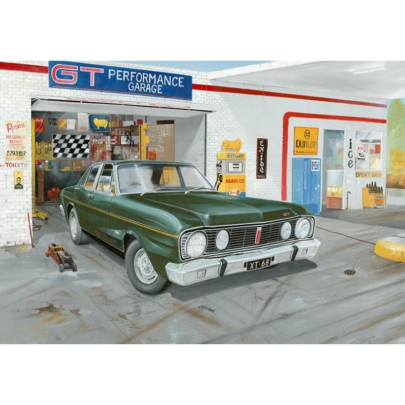 1968 GT Ford Falcon Garage Scene 50 x 35cm