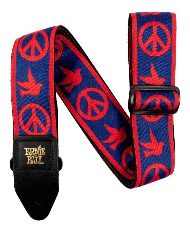 Ernie Ball 4698 Polypro Jacquard Guitar Strap - Red and Blue Peace Love Dove