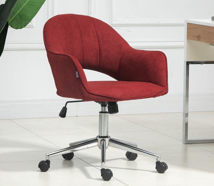 Wine Red Linen Fabric Upholstered Office Chair Home Office Chair Chrome Base