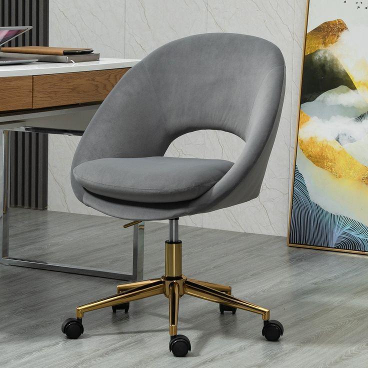 Dark Grey Velvet Fabric Upholstered Office Chair Home Office Chair Chrome Base
