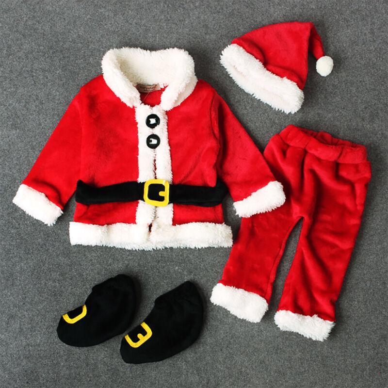 Vicanber Baby Christmas Long Sleeves Tops Pants Hat Shoes Xmas Cosplay Santa Claus Suits (0-6 Months)