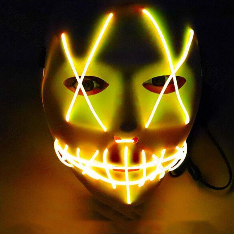 Vicanber Halloween Cosplay Face Cover Mask LED Party Smiling Stitched Wire Purge Light Up (Yellow)