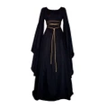 Vicanber Ladies Vintage Medieval Dress Victorian Renaissance Gothic Costume Gown Dresses (Black,S)