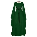 Vicanber Ladies Vintage Medieval Dress Victorian Renaissance Gothic Costume Gown Dresses (Green,S)