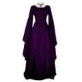 Vicanber Ladies Vintage Medieval Dress Victorian Renaissance Gothic Costume Gown Dresses (Purple,L)