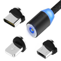 LED Nylon Micro USB Fast Charging For Xiaomi Samsung Huawei Magnetic Charger Cable - Black 100cm