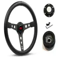 SAAS Steering Wheel Leatherette 14" ADR Retro Black Spoke White Stitching SW616OS-WS and SAAS boss kit for Pontiac All Models (except 1988 > Le Mans)