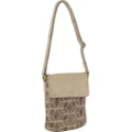 Pierre Cardin Leather Perforated Cross-Body Bag with Flap Closure - Latte