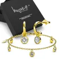 Boxed Gold Drop Charm Bracelet and Earrings Set Embellished with SWAROVSKI® Crystals