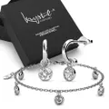 Boxed White Gold Drop Charm Bracelet and Earrings Set Embellished with SWAROVSKI® Crystals