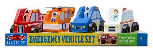 Emergency Vehicle Wooden Play Set With 4 Vehicles, 4 Play Figures