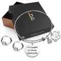 Boxed A True Friendship Inscriptions Adjustable Bracelet & Mini Barrel Loop Earrings Set in White Gold