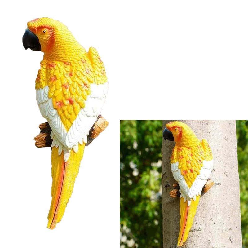 Parrot Statue Resin Bird Figurine for Patio Lawn Yard Wall Mounted Garden Decoration -Yellow