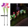 2 Pack Garden Lily Flower Light Outdoor Color Changing LED Solar Decorative Lights for Garden Patio Backyard (Red+Purple)