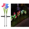 2 Pack Garden Lily Flower Light Outdoor Color Changing LED Solar Decorative Lights for Garden Patio Backyard （Red+Blue)