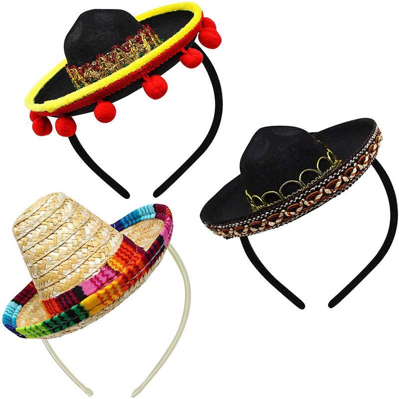 3Pcs 16cm Coco Theme Party Hats with Ball Fringe Decoration for Carnivals Festivals Dia De Muertos Wedding Birthdays