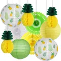 10pcs Hawaiian Party Decorations Pineapple Honeycomb Ball Paper Lanterns Paper Fans for Birthday Luau Tropical Bachelorette Party