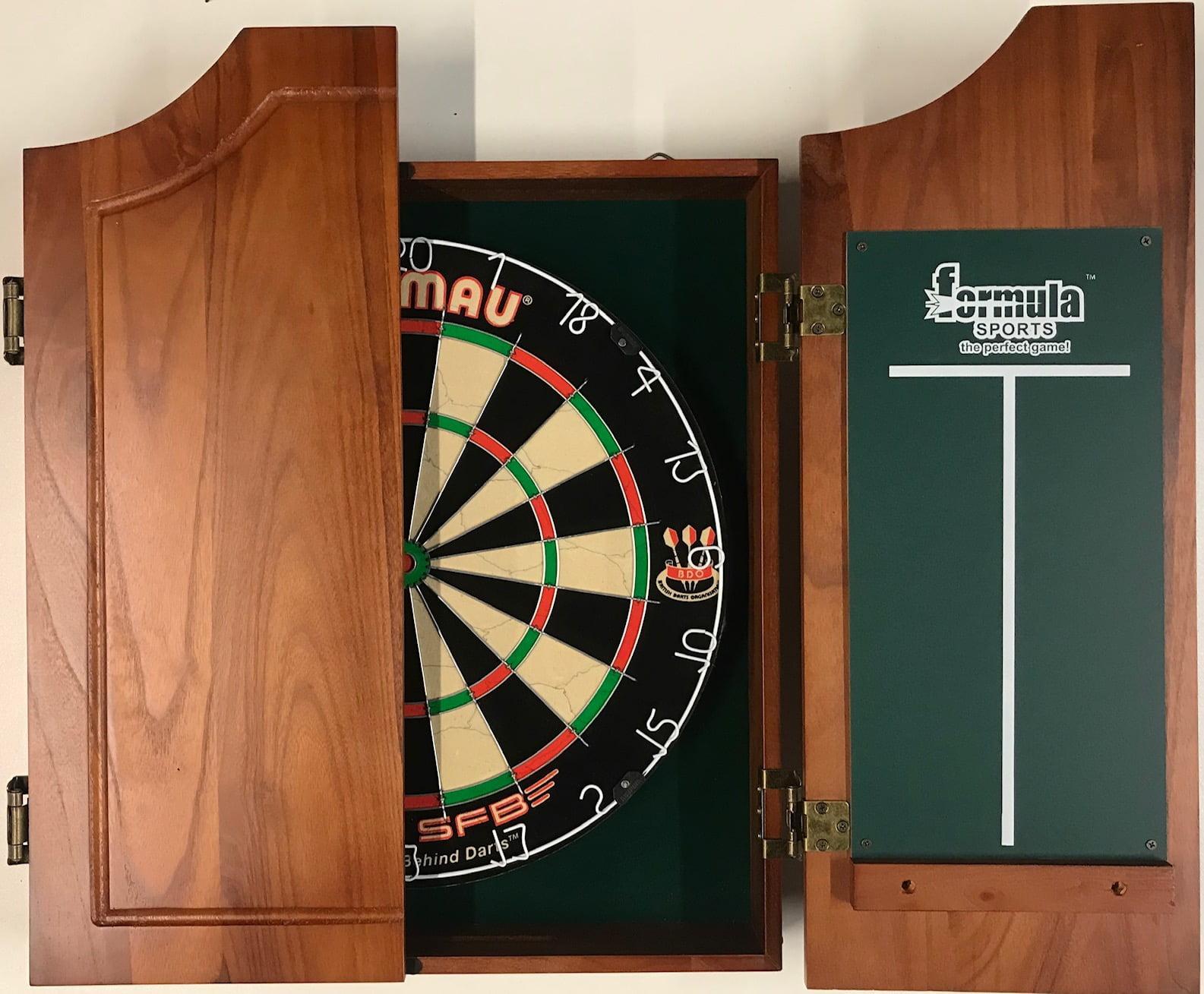 WINMAU PRO SFB Bristle Dart Board Set - Solid Wood Walnut Cabinet - 6 x Darts