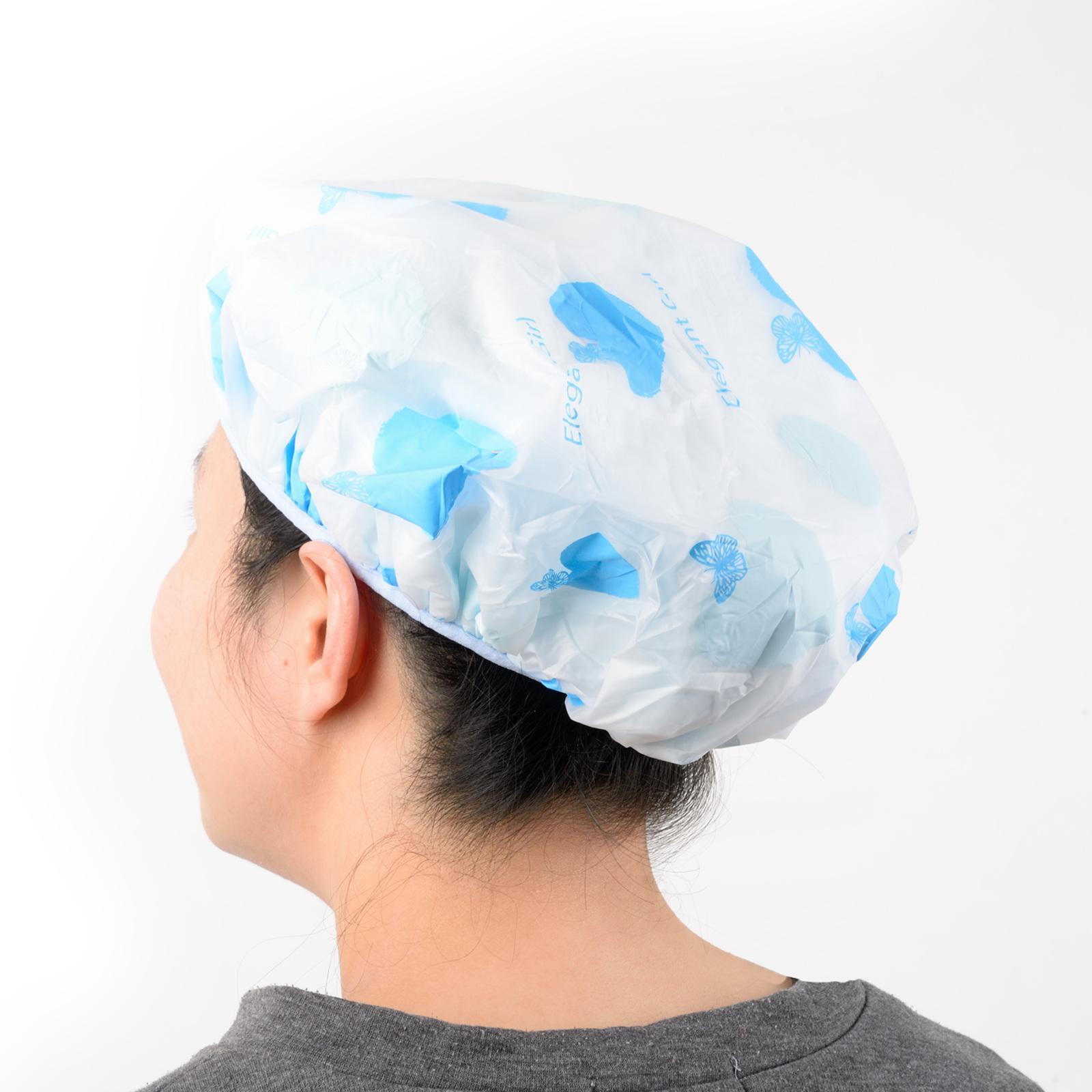 Shower Caps for Women Reusable Large with Terry Lining, 1pc, Long Hair Turban Cloth Waterproof Bath Adjustable Cap Men Girl Satin Band Layer Blue
