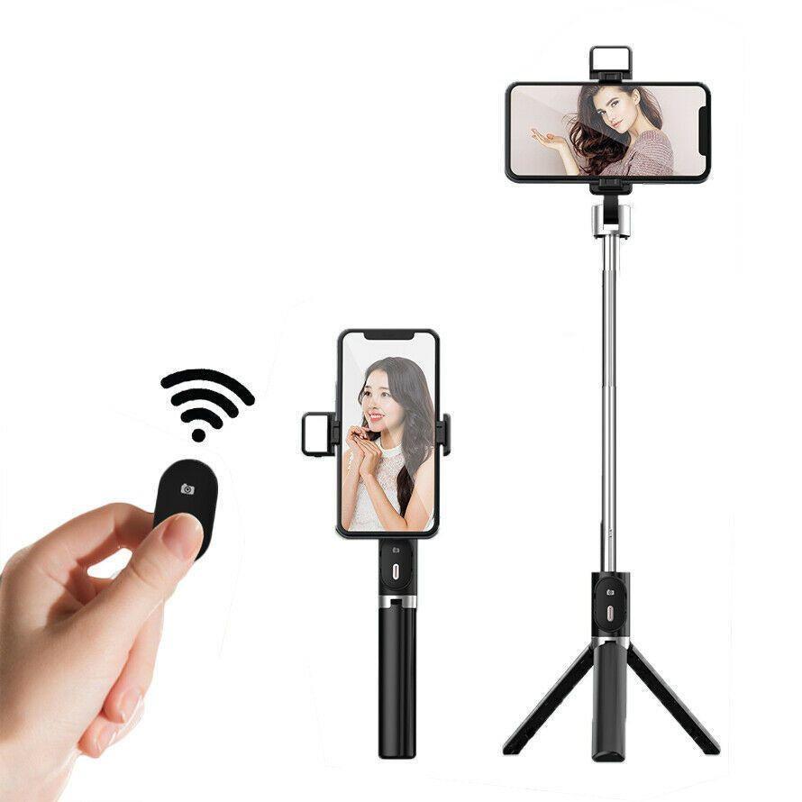 Selfie Stick Tripod Bluetooth Samsung/ iPhone/IOS/Android with ONE LIGHT 360° Rotation Black