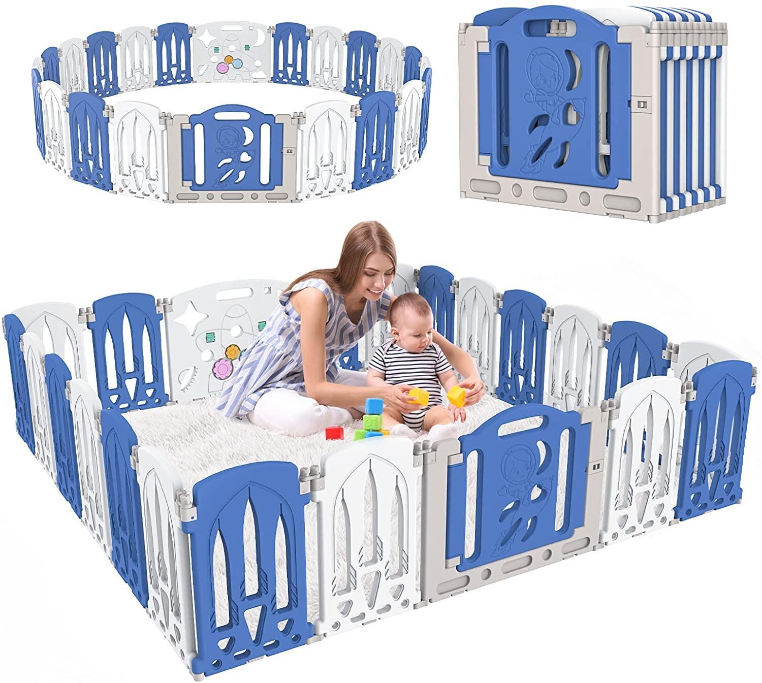 Advwin Baby Playpen 20+2 Panels Baby Play Pen Kids Activity Centre Safety Play Yard Home Indoor Outdoor Blue