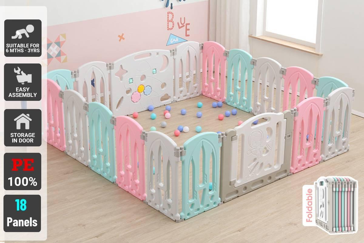 Advwin Foldable Baby Playpen 18 Panel Pink