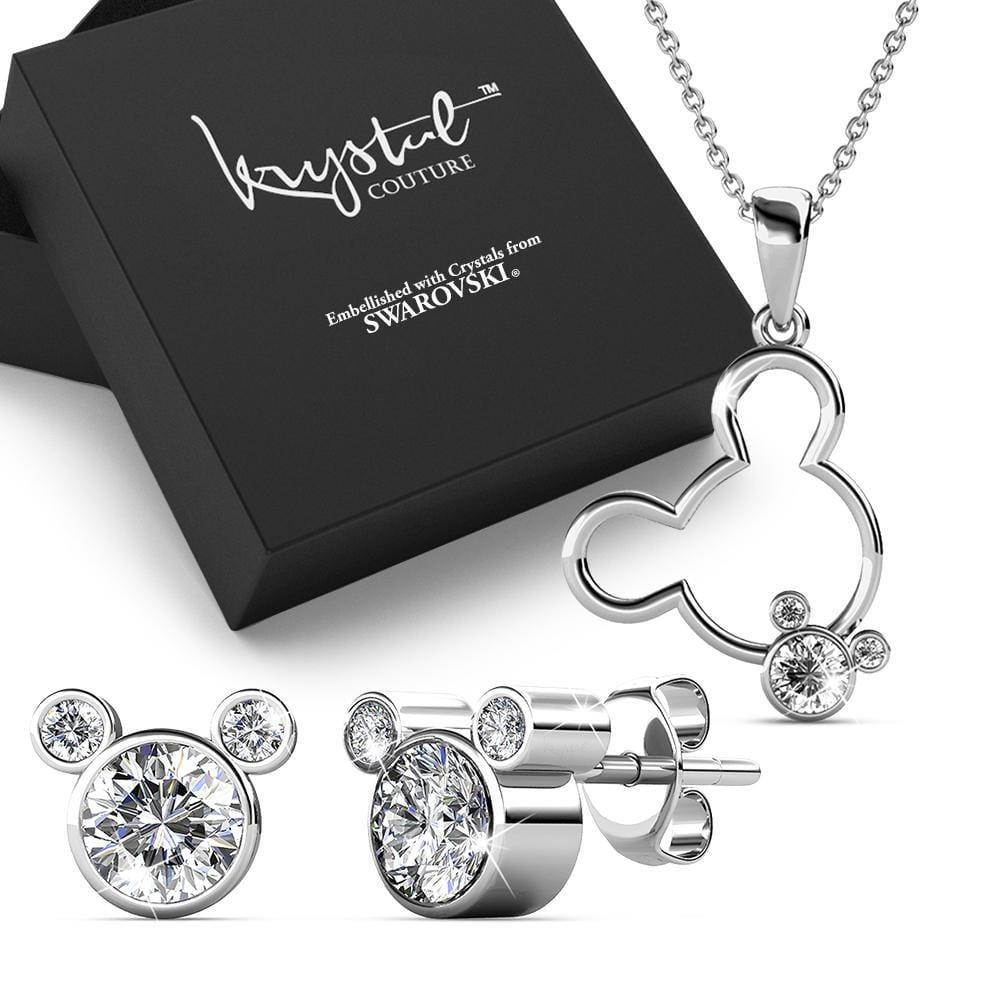 Boxed Happy Mickey Periwinkle Teardrop Set Embellished with SWAROVSKI Crystals In White Gold