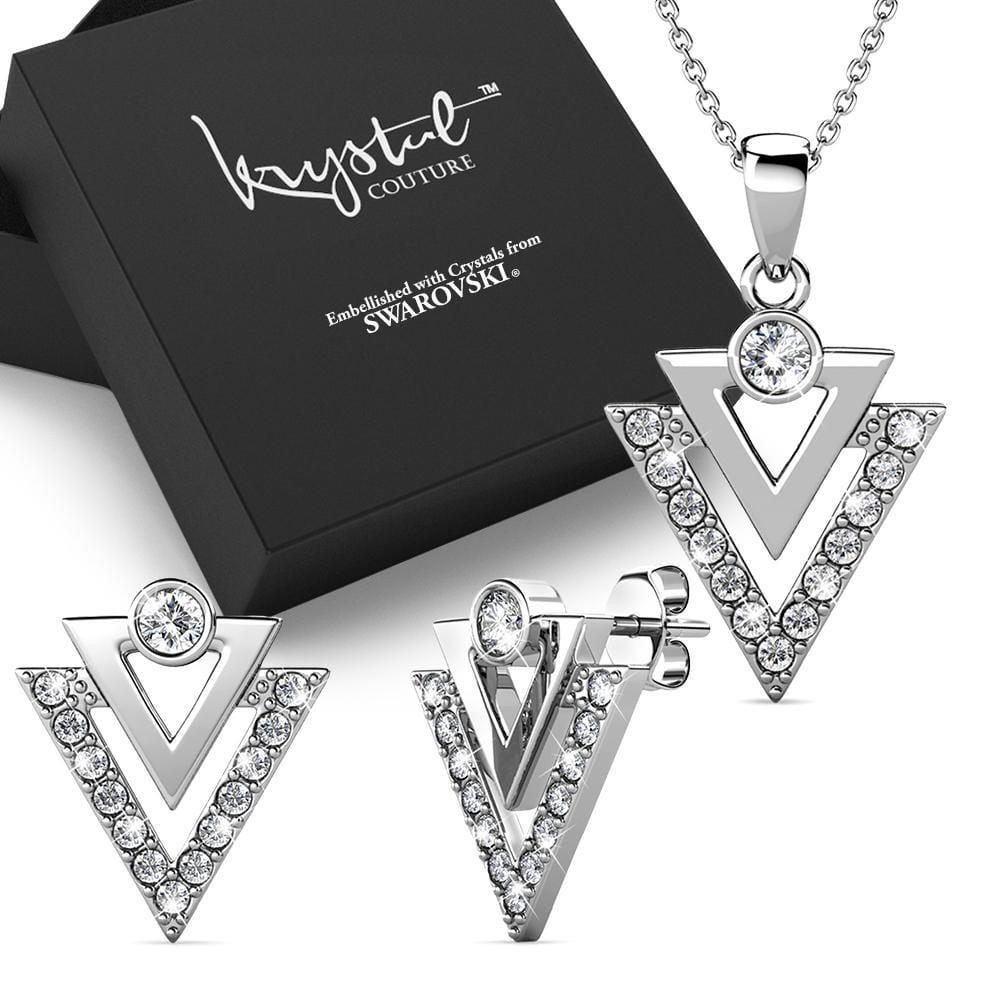 Boxed Trilateral Set Embellished with SWAROVSKI Crystals In White Gold