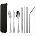 8Pcs/Set Portable Stainless Steel Cutlery Travel Set Chopsticks Knife Fork Spoon