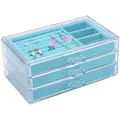 Jewelry Boxes for Women with 3 Drawers Velvet Jewelry Organizer for Earring Necklace Storage-Blue